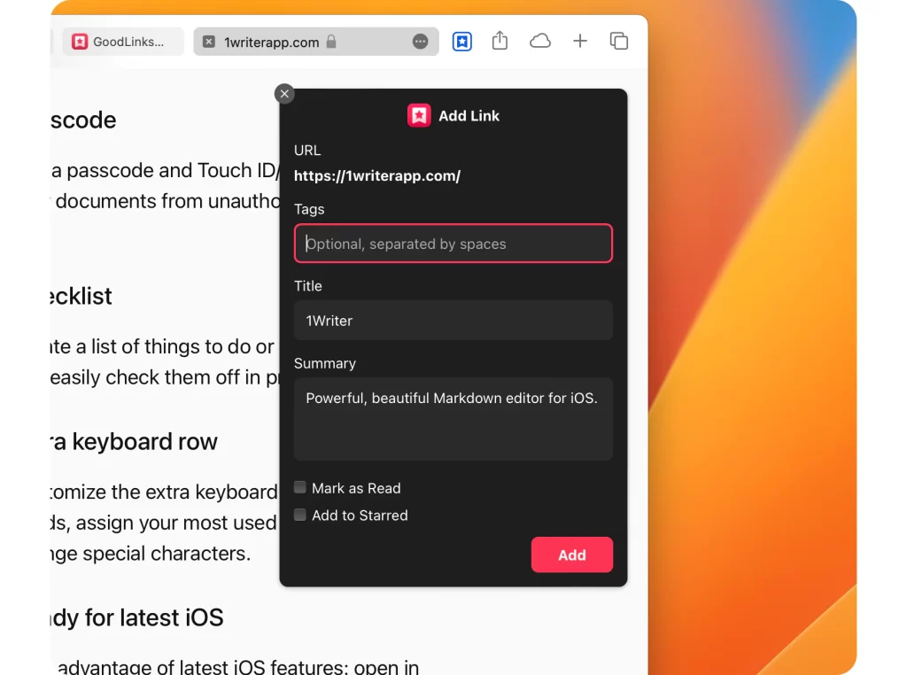 Goodlinks share button in browser safari - 像素队长 - 像素队长